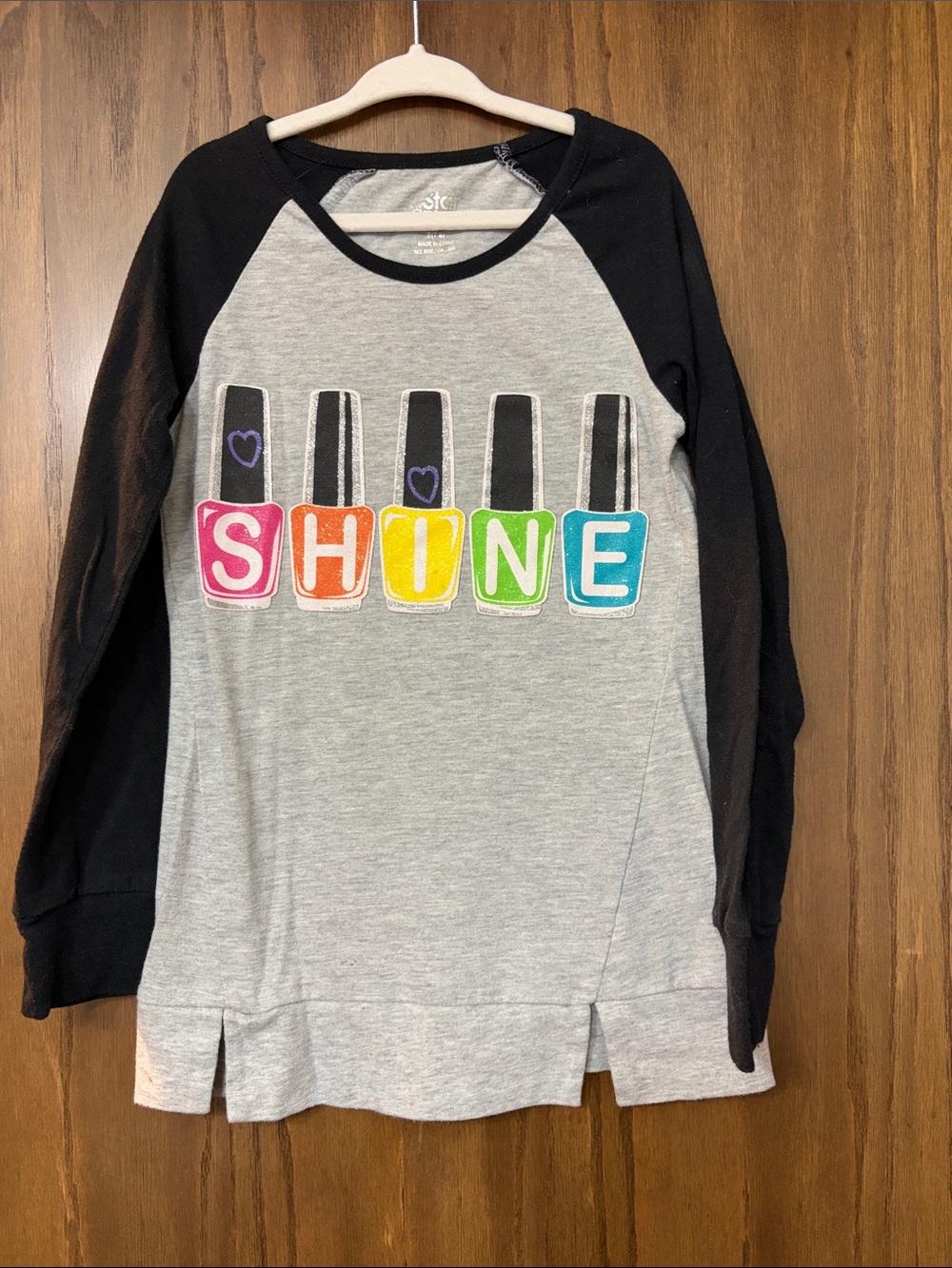 Kids Long Sleeve 'SHINE' Graphic Tee - Black & Gray